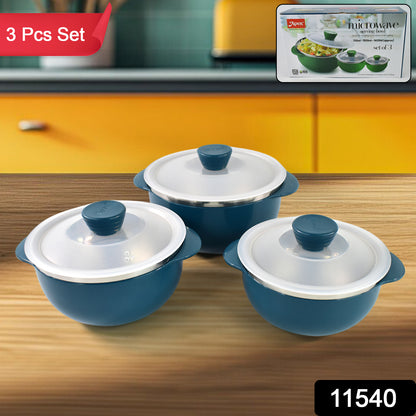 Wukusy Apex microwave-safe serving bowl set with three sizes: 700ml, 1000ml, and 1400ml, made of durable plastic.