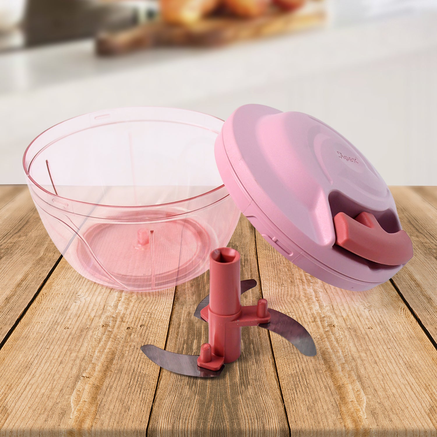 Wukusy Apex Power-x vegetable chopper with triple stainless steel blades and hand pull mechanism, 500ml capacity.