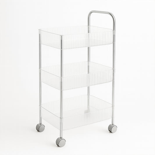 Wukusy Apex Sapphire 3-layer multipurpose storage trolley with wheels, featuring durable shelves and sturdy frame for versatile use.