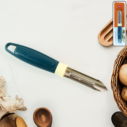 Wukusy Apex stainless steel blade potato peeler with ergonomic handle and sharp peeling blade for efficient vegetable peeling.