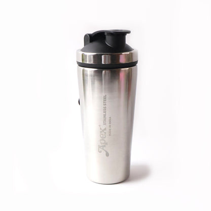 Wukusy Apex stainless steel gym shaker bottle with spring, 1000ml capacity, designed for fitness and protein shakes
