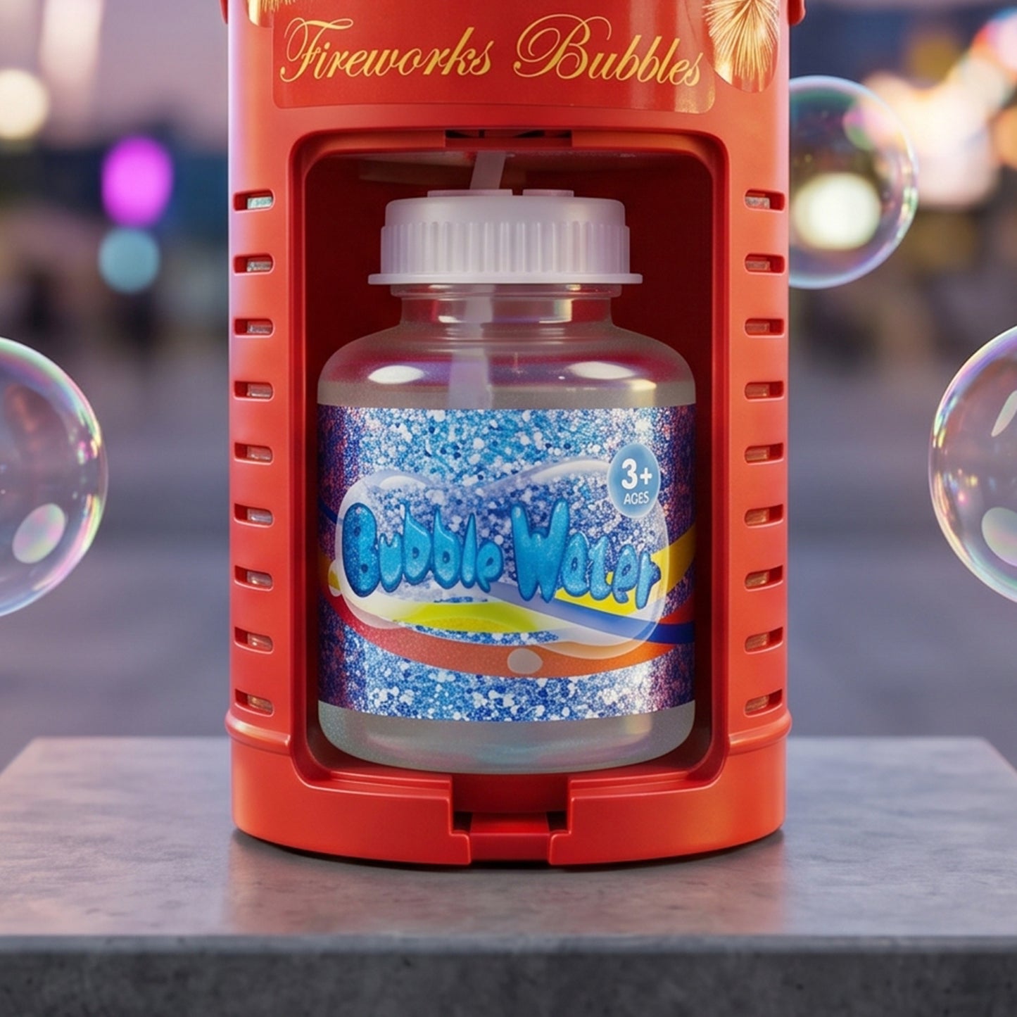 Wukusy automatic bubble machine toy with LED light effects, producing colorful bubbles for entertainment and outdoor fun.
