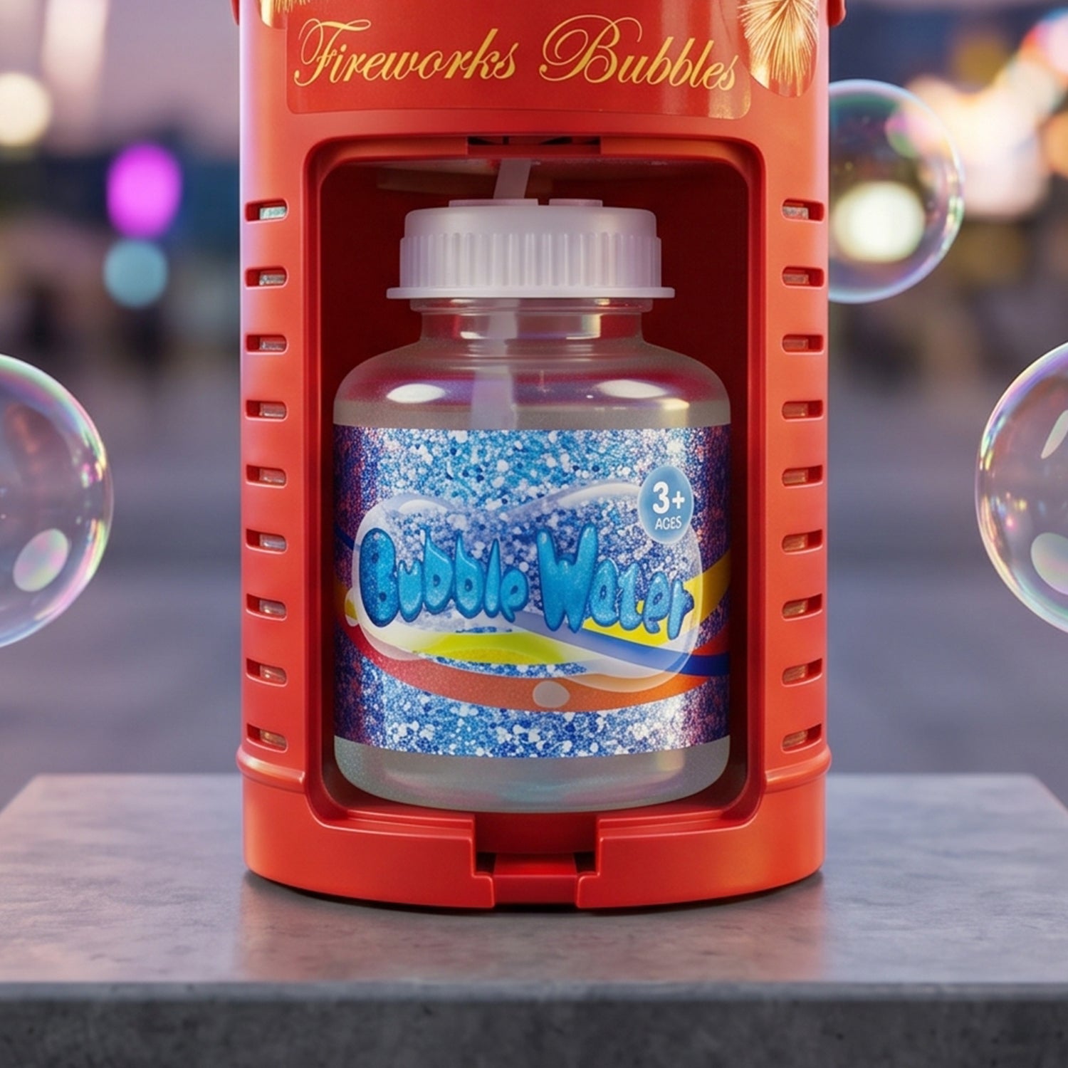 Wukusy automatic bubble machine toy with LED light effects, producing colorful bubbles for entertainment and outdoor fun.