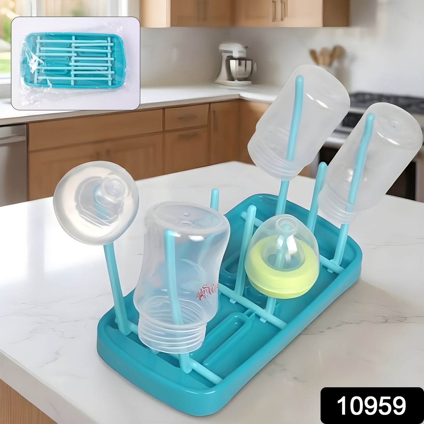 Wukusy baby feeding bottle drying rack with multiple slots for bottles and accessories, made of durable plastic.