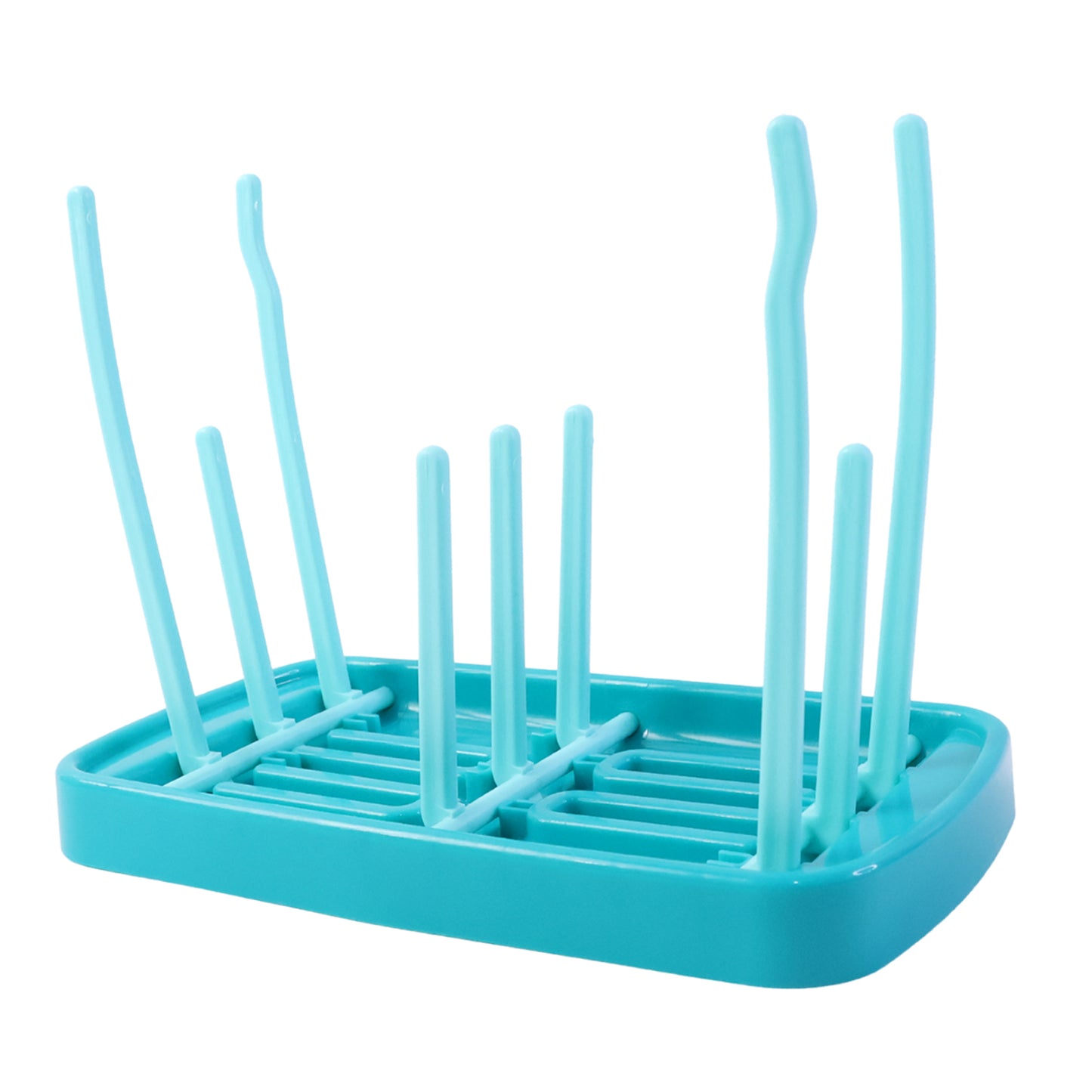 Wukusy baby feeding bottle drying rack set with multiple slots for bottles, nipples, and accessories on a kitchen countertop.