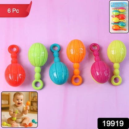 Set of six Wukusy baby hand rattle toys with colorful handles and soft textures for infants' sensory play.