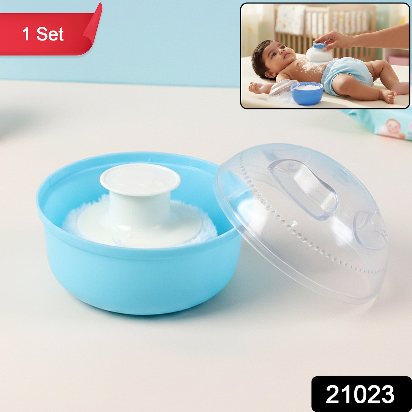 Wukusy baby powder puff storage box set with multiple compartments for organizing powder puffs and accessories.