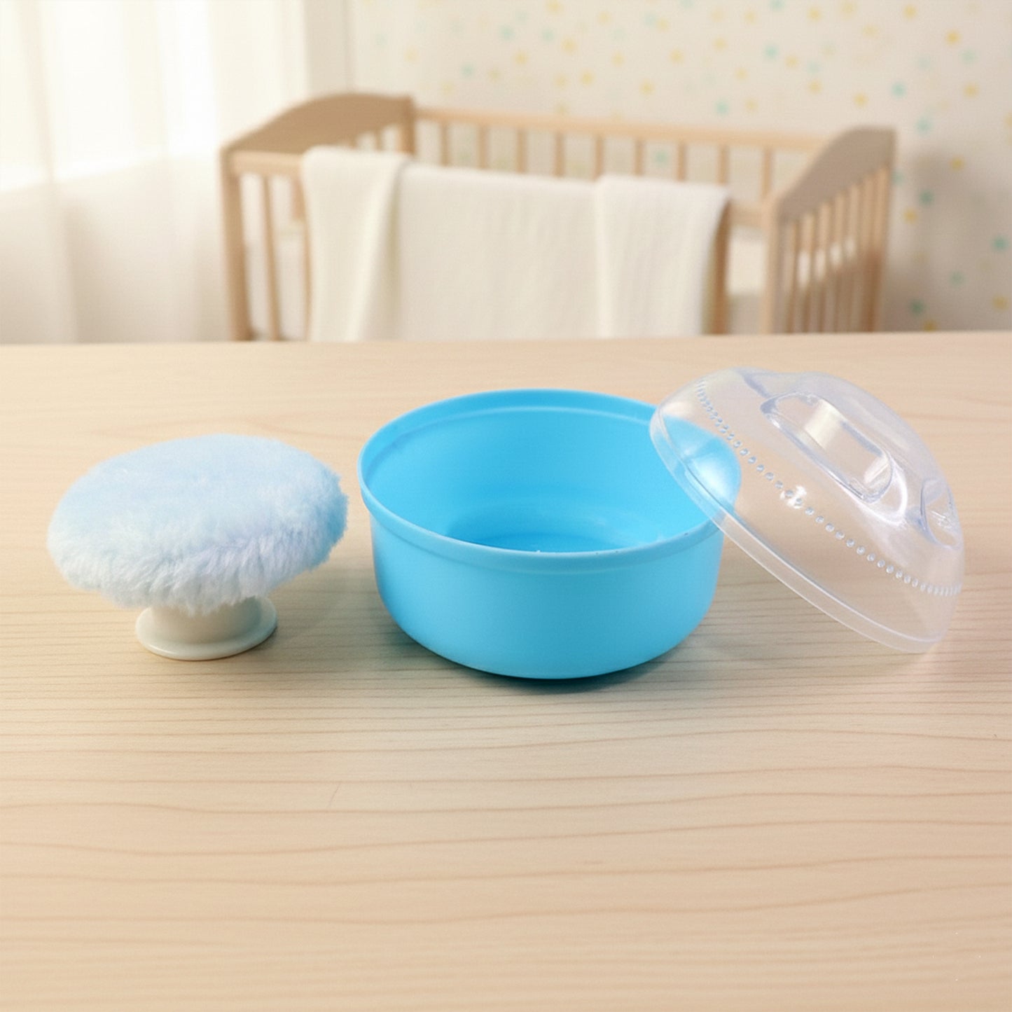 Wukusy baby powder puff storage box set with multiple compartments for organizing baby powder puffs and accessories.
