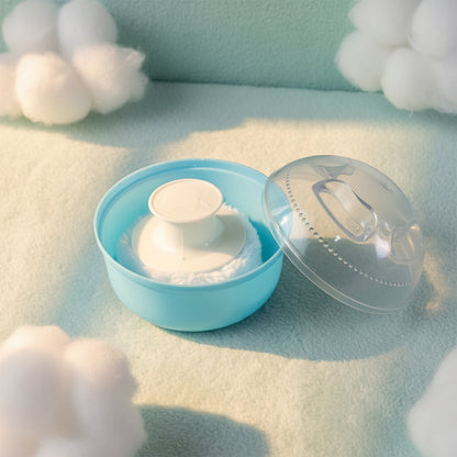 Wukusy baby powder puff storage box set with multiple white containers and a clear lid, ideal for organizing baby powder puffs.