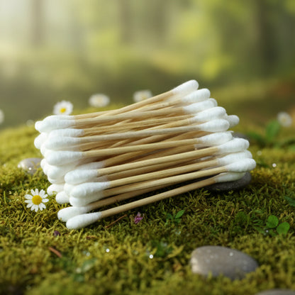 Set of four adult bamboo toothbrushes by Wukusy, featuring eco-friendly handles with soft bristle heads for oral care.