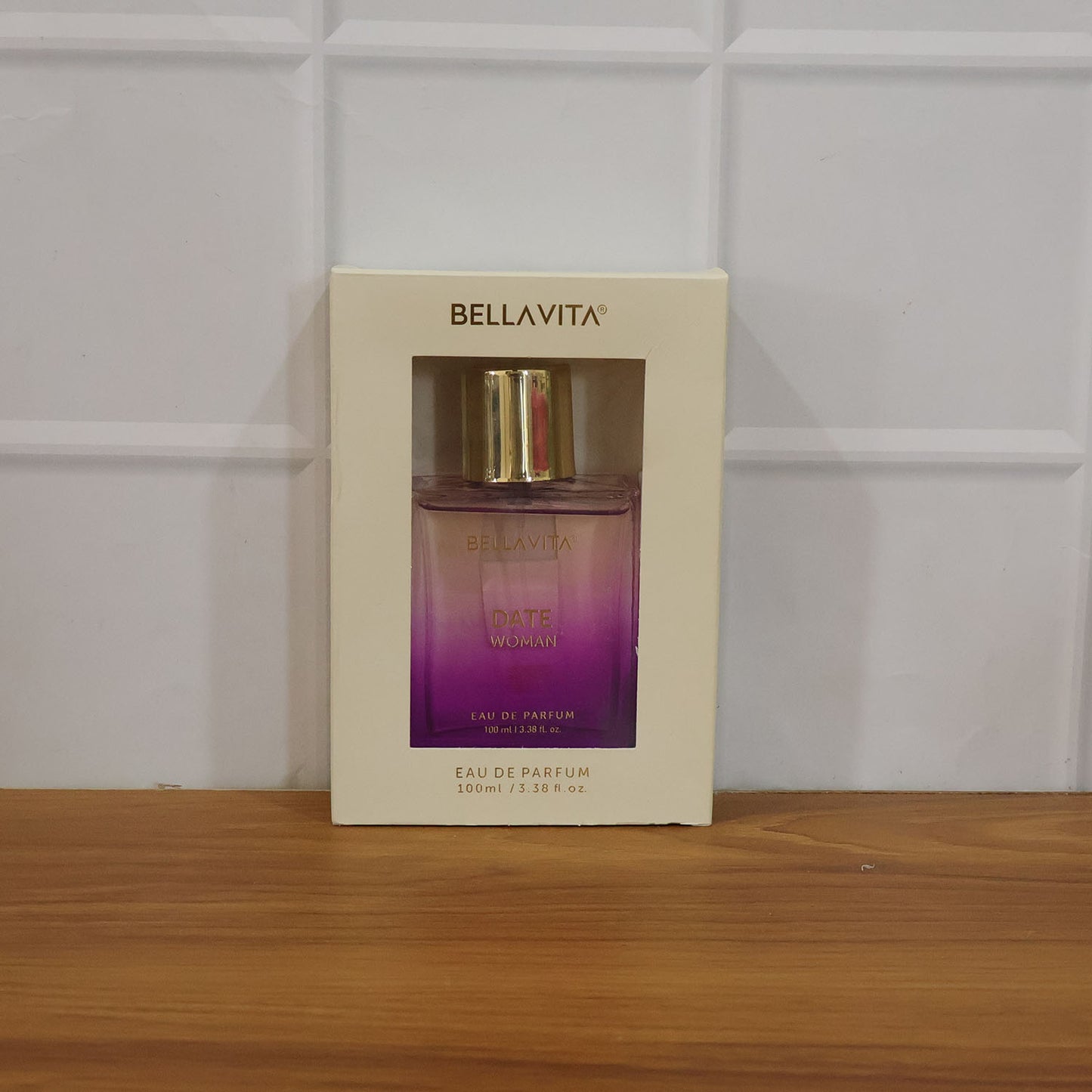Bellavita Premium Date Woman Eau De Parfum by Wukusy, 100ml bottle with elegant floral and fruity scent design.
