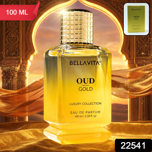 Bellavita Premium Oud Gold luxury perfume by Wukusy, 100ml bottle with elegant packaging and golden accents.