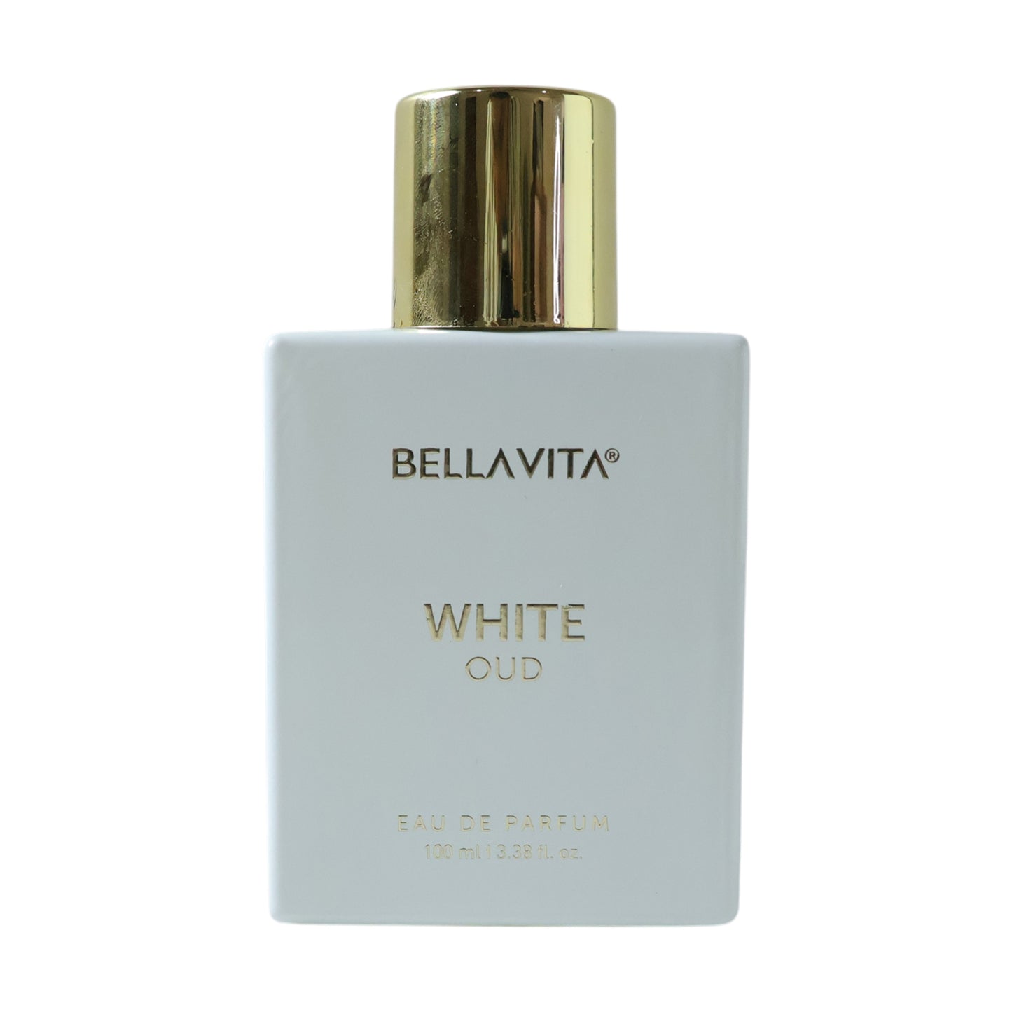 Bellavita Premium White Oud Eau De Perfume by Wukusy, 100ml bottle with elegant white packaging and luxurious scent.