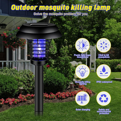 Wukusy solar-powered mosquito trap and bug zapper with UV LED light for outdoor garden pest control.