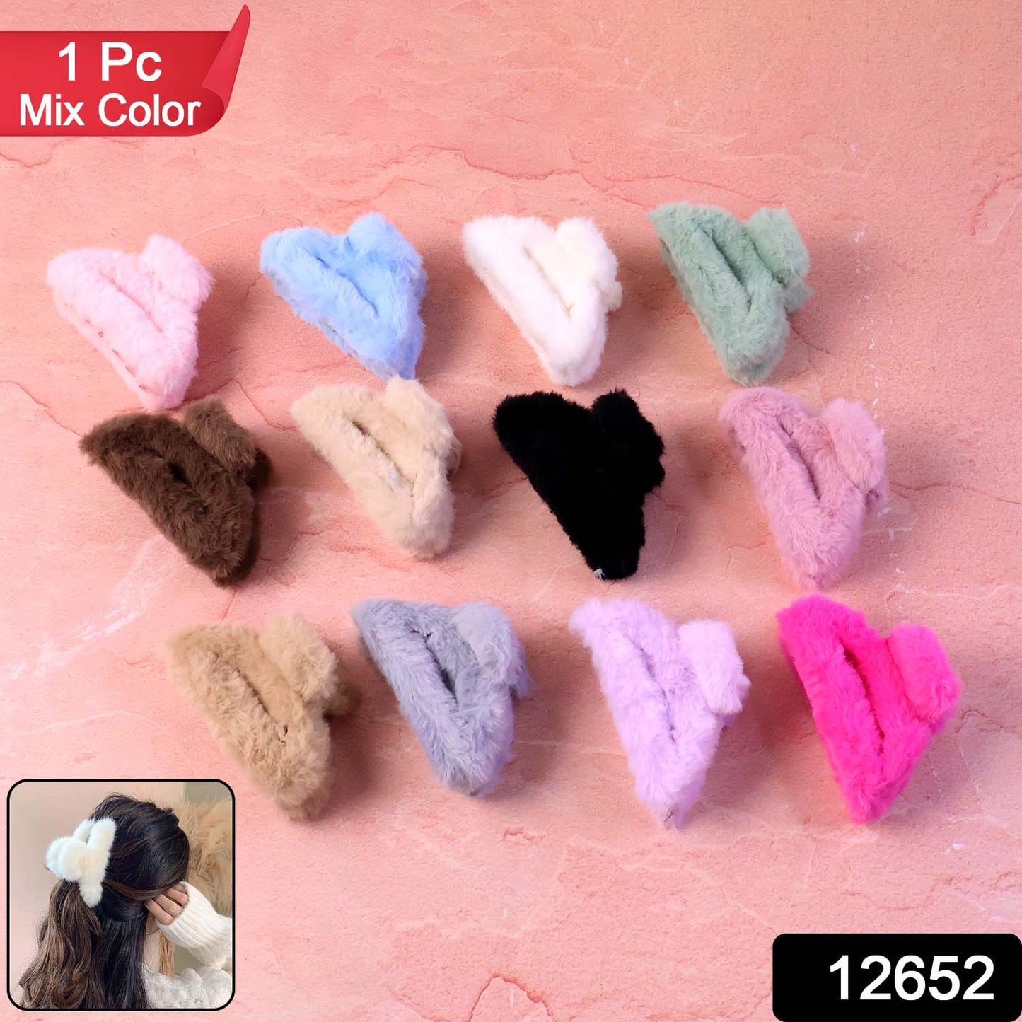 Big-size soft faux fur hair claw clip from Wukusy, showcasing a plush, stylish hair accessory for secure hair styling.