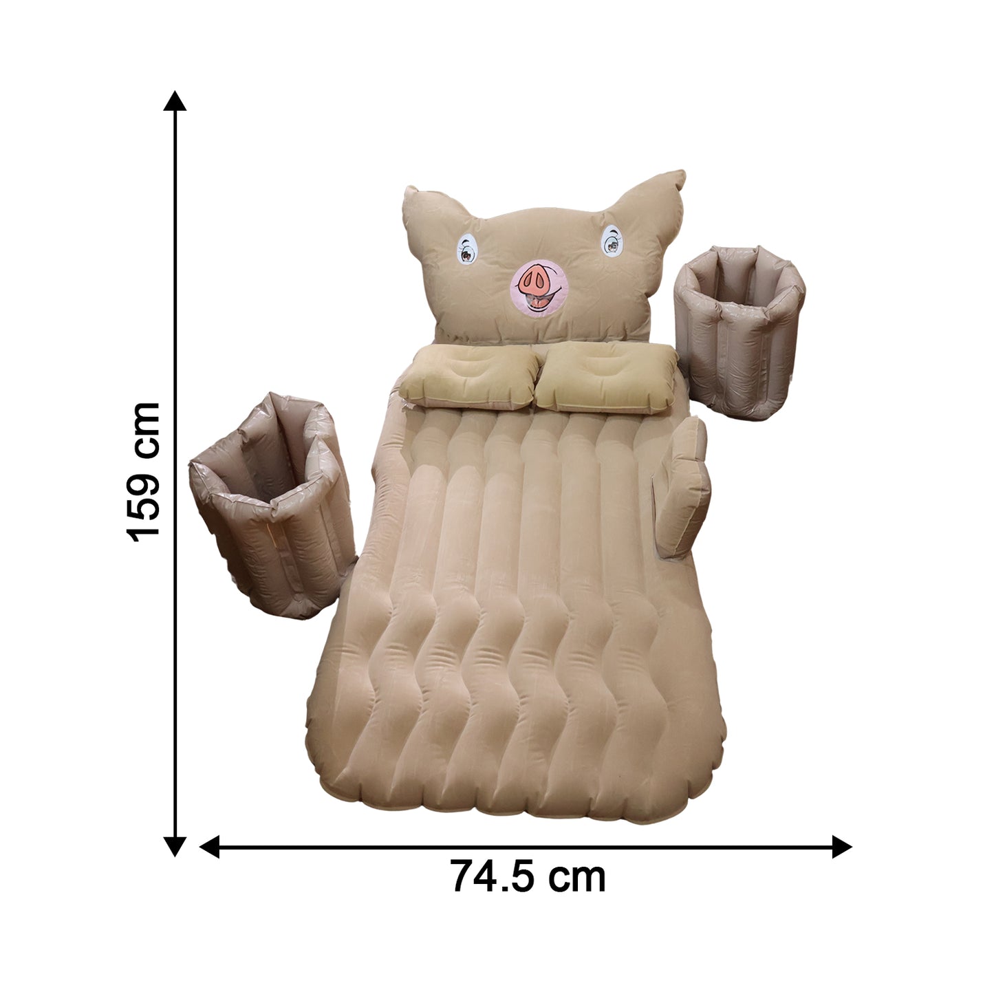 Wukusy car air mattress bed set with cartoon pig design, inflatable travel bed with pillows, suitable for car trips and camping.
