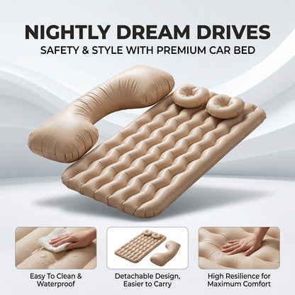 Wukusy car air mattress bed set with inflatable pillows and air pump for comfortable travel sleeping in a vehicle.