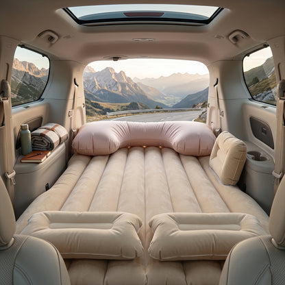 Wukusy car air mattress bed set with inflatable pillows and cushions, featuring a mix of designs, ideal for travel comfort.