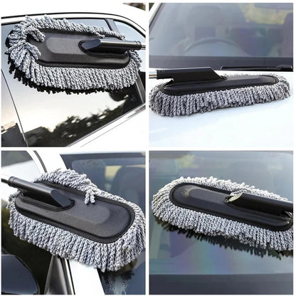 Wukusy car cleaning kit with retractable duster, soft interior brush, AC vent cleaner, microfiber cloth, and cleaning tools in a pack of 4.