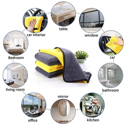 Wukusy car cleaning kit including retractable duster, soft interior brush, AC vent cleaner brush, and microfiber cloth set.
