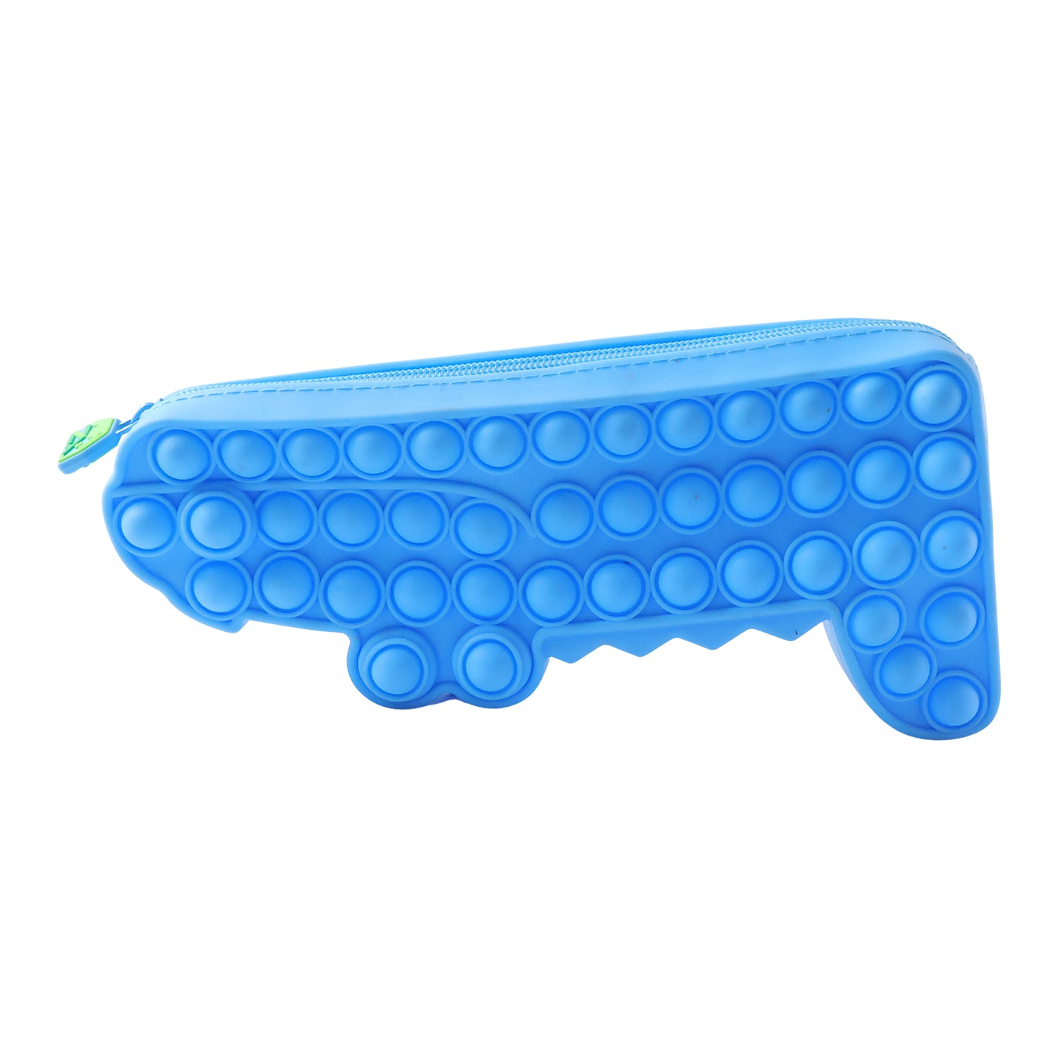 Wukusy cartoon crocodile shape Pop It pencil pouch with bright colors and playful design for school supplies and organization.