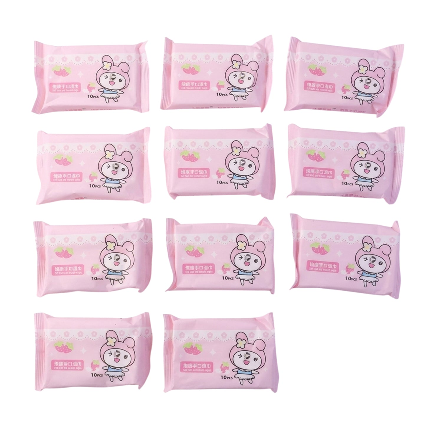 Wukusy cartoon printed soft wet wipes pack with 100 pieces, 10 packs of 10 wipes each, featuring colorful cartoon designs.