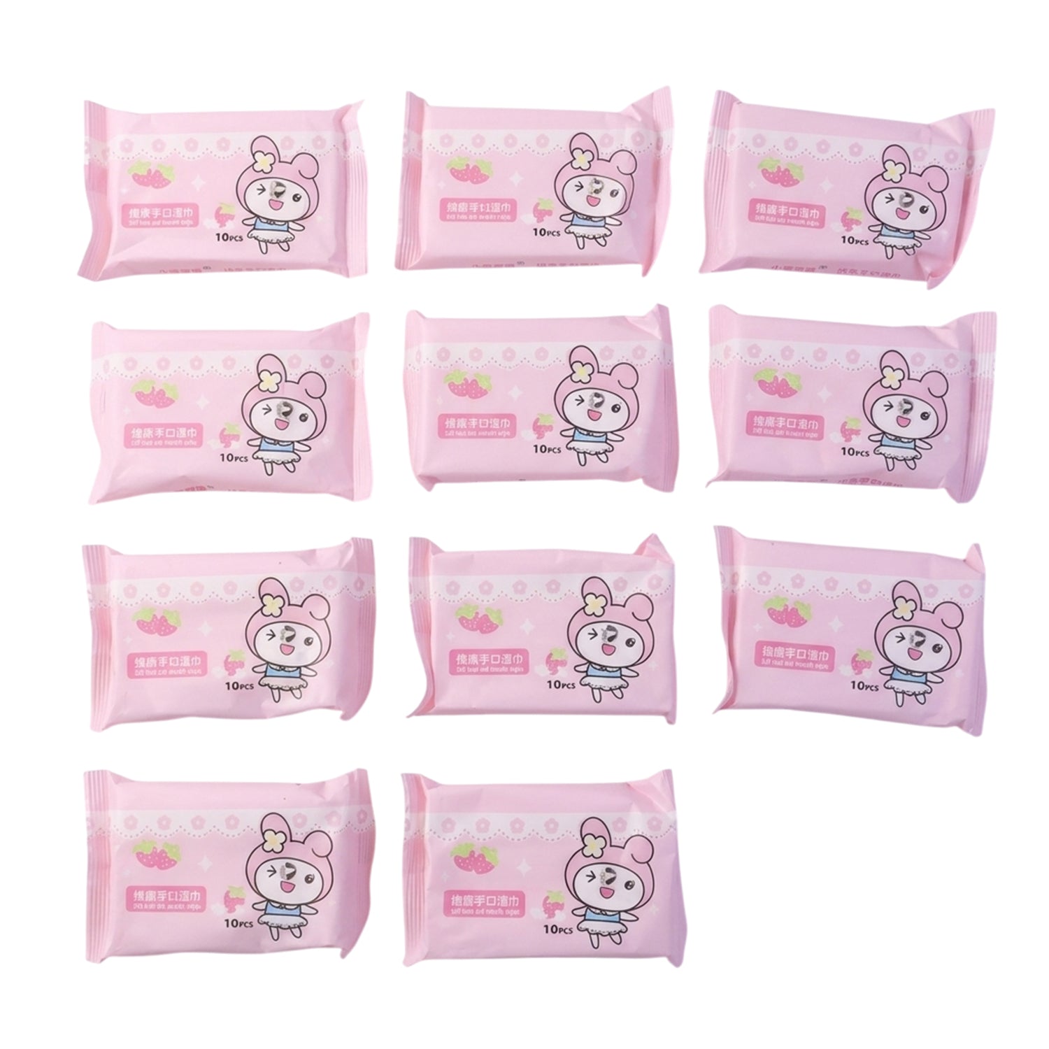 Wukusy cartoon printed soft wet wipes pack with 100 pieces, 10 packs of 10 wipes each, featuring colorful cartoon designs.