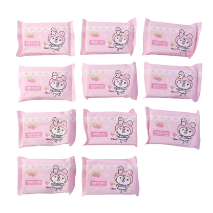 Wukusy cartoon printed soft wet wipes pack with 100 pieces, 10 packs of 10 wipes each, featuring colorful cartoon designs.