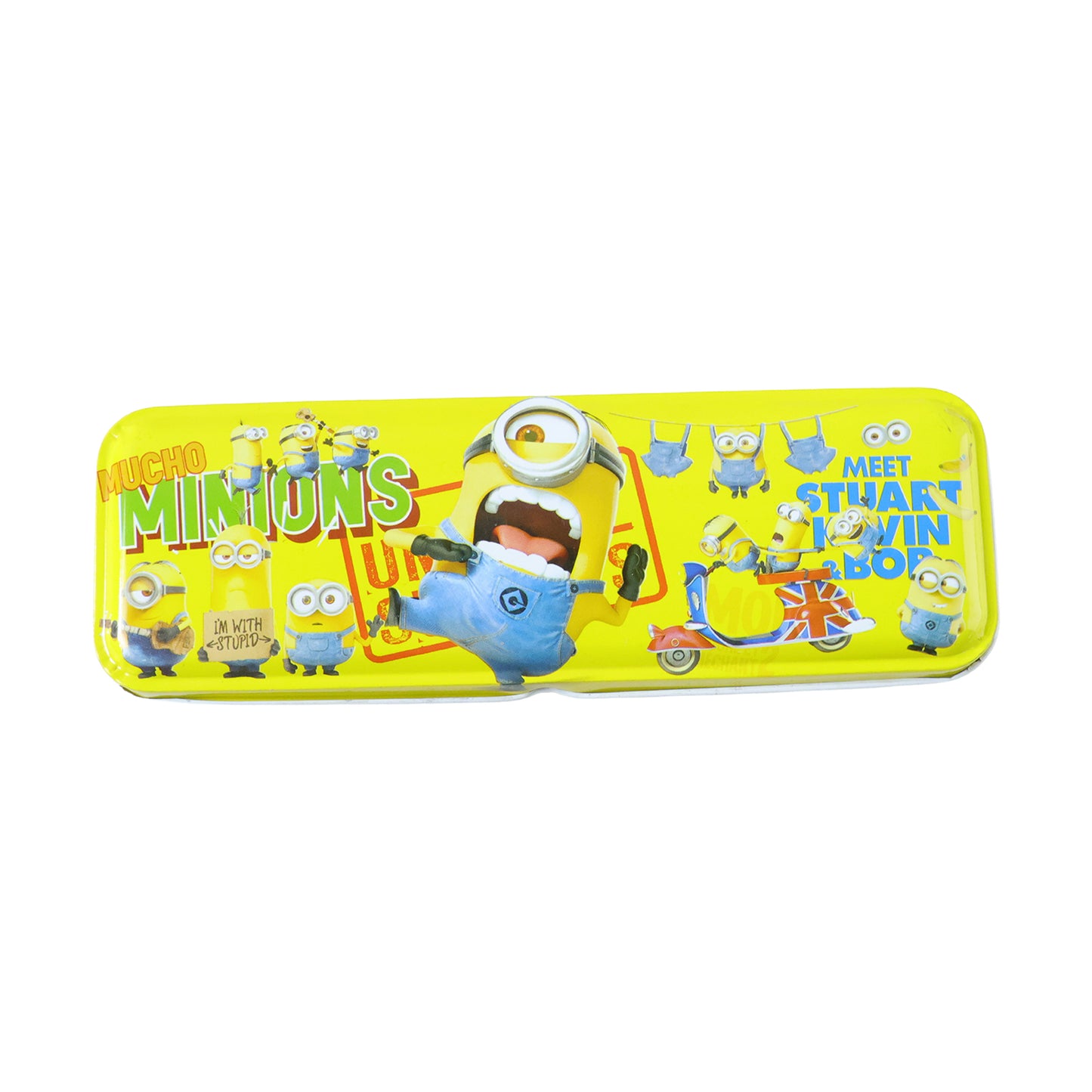 Cute cartoon-themed metal pencil box by Wukusy with colorful, playful design, perfect for organizing stationery.