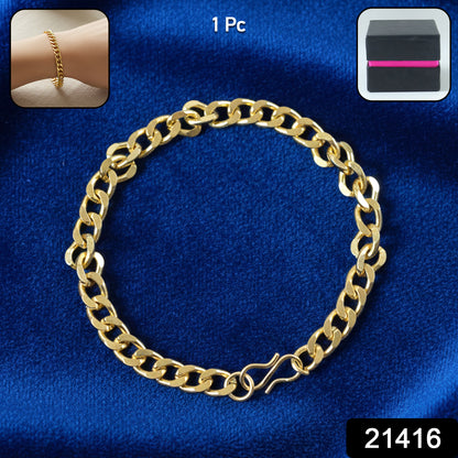 Gold finish chain link bracelet by Wukusy, unisex design, showcasing a stylish and durable jewelry piece for men and women.