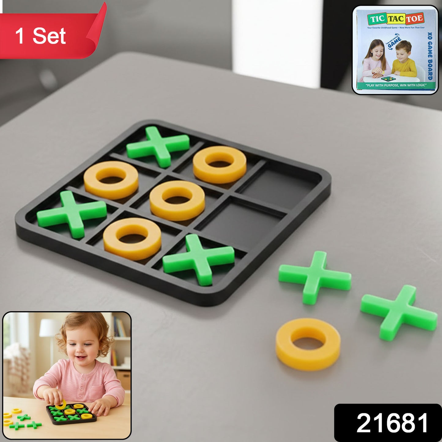 Wukusy Classic Tic Tac Toe board game set featuring a wooden game board with X and O game pieces for two players.