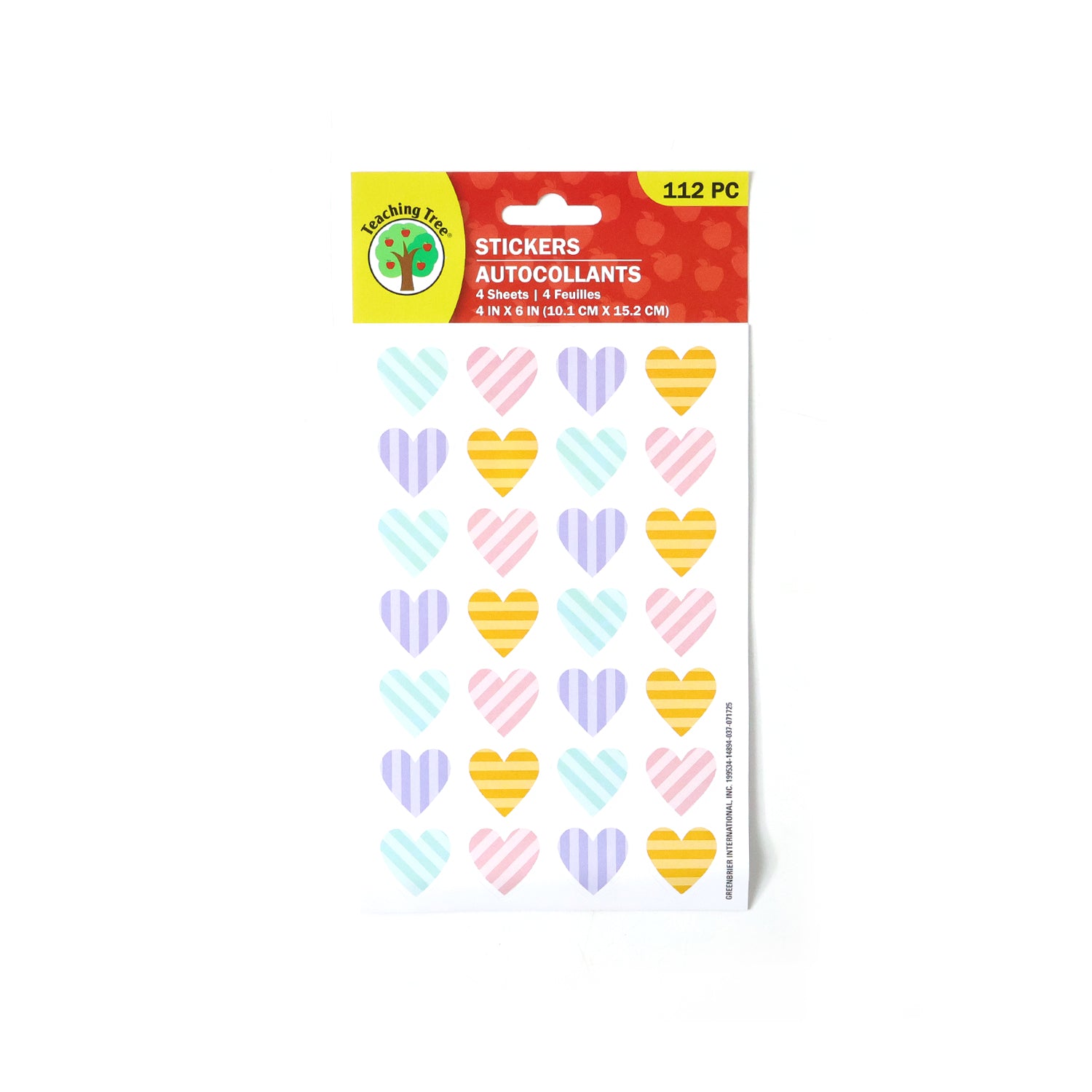 Colorful heart-shaped decorative sticker set by Wukusy with 4 sheets and 112 pieces, featuring vibrant heart designs for crafts and decoration.