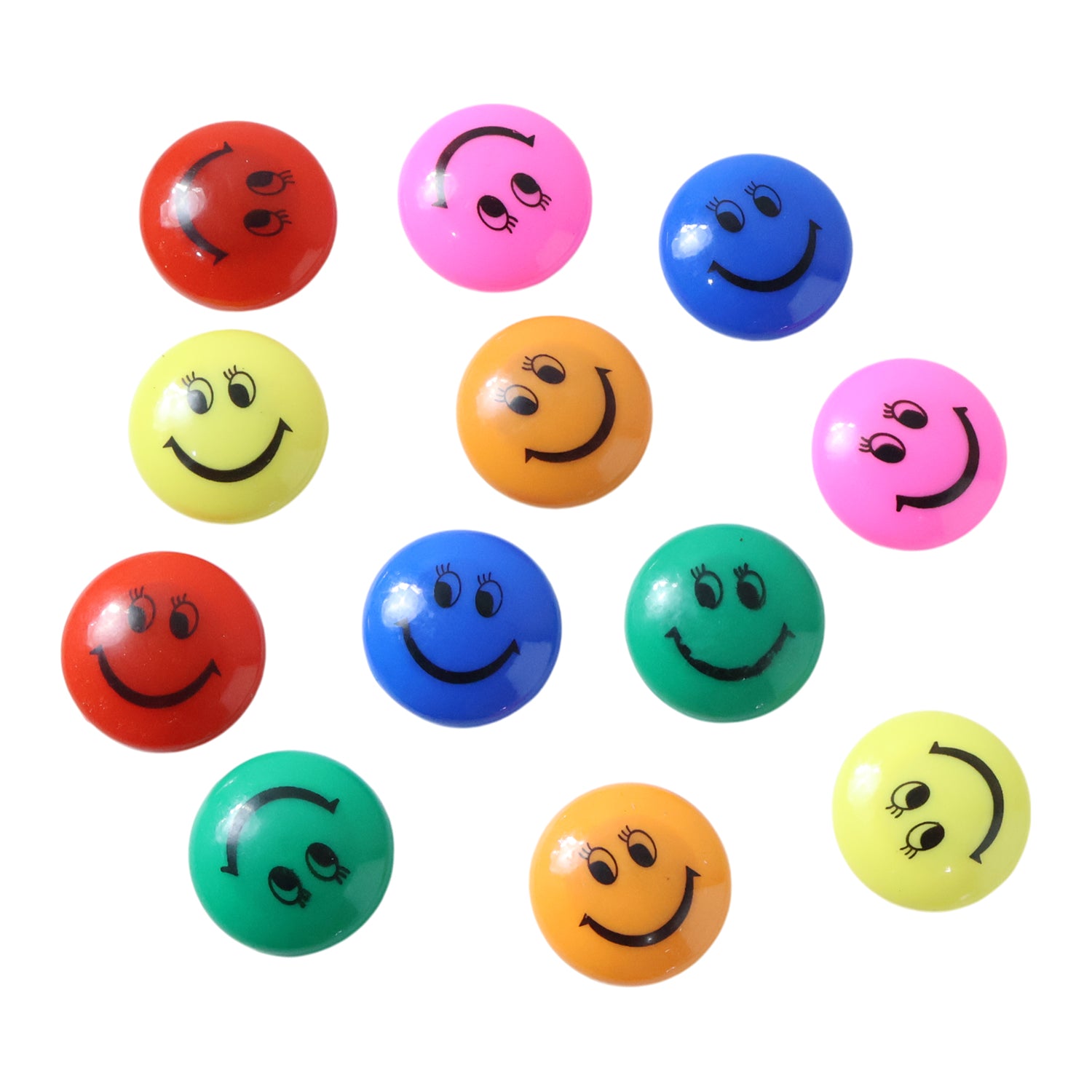 Set of 12 colorful smiley face magnetic buttons by Wukusy, featuring cheerful designs for decoration or fun accessories.