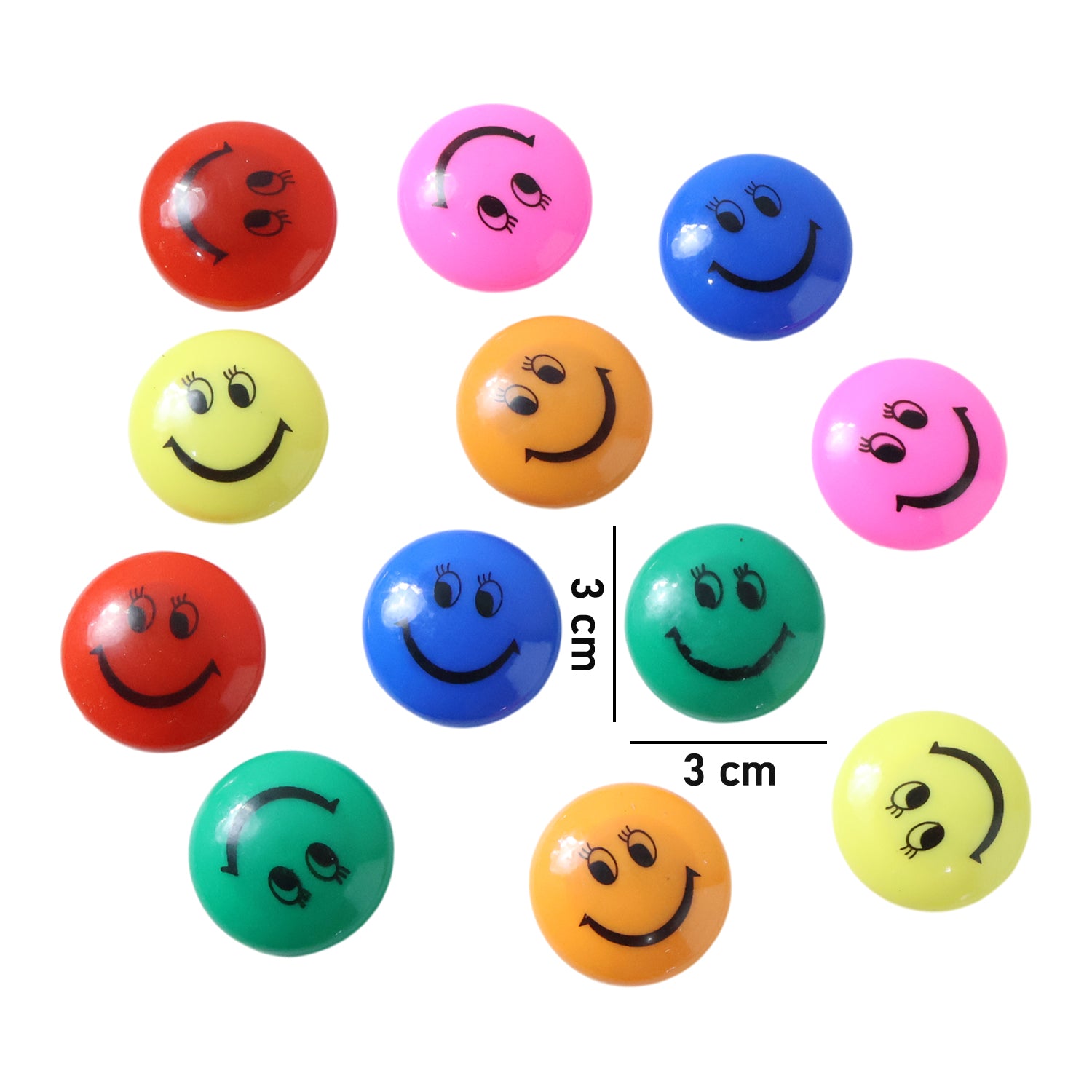 Set of 12 colorful smiley face magnetic buttons by Wukusy, featuring bright, cheerful designs on round metal magnets.