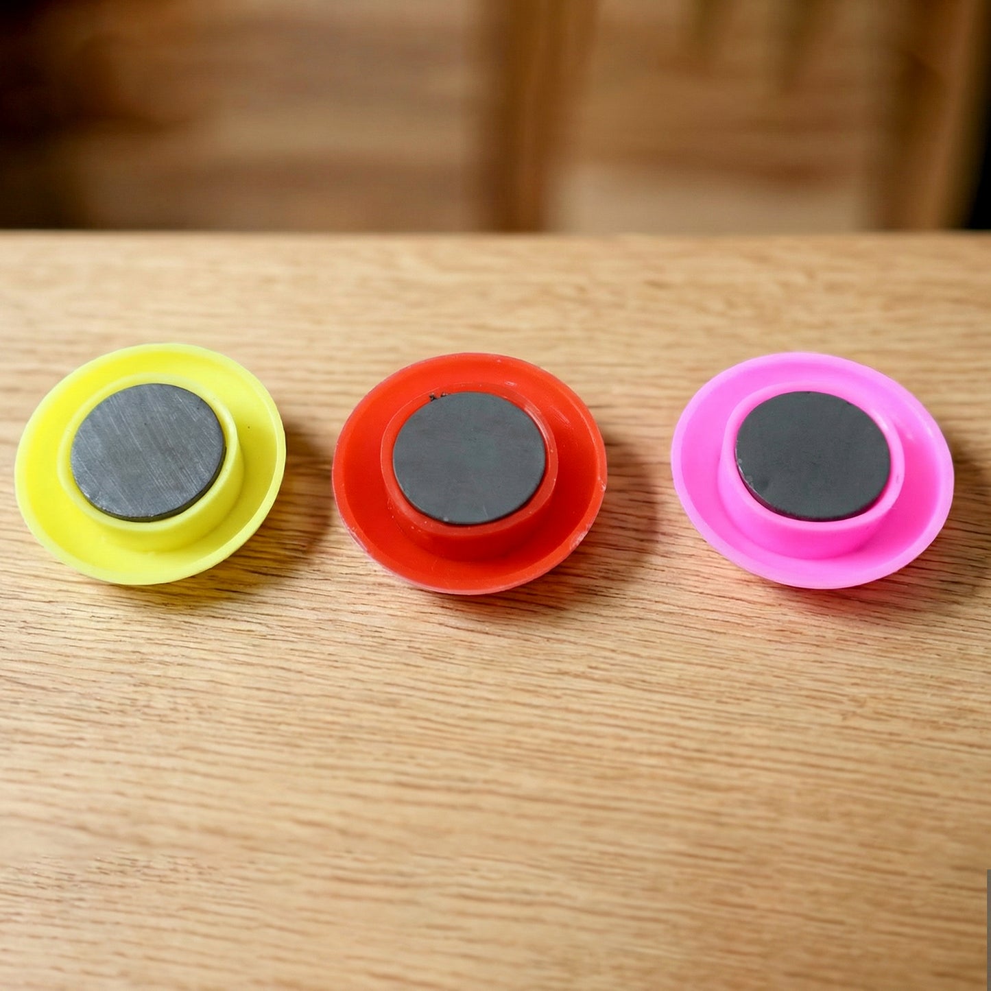 Set of 12 colorful smiley face magnetic buttons by Wukusy, bright and fun accessories with smiling face designs.