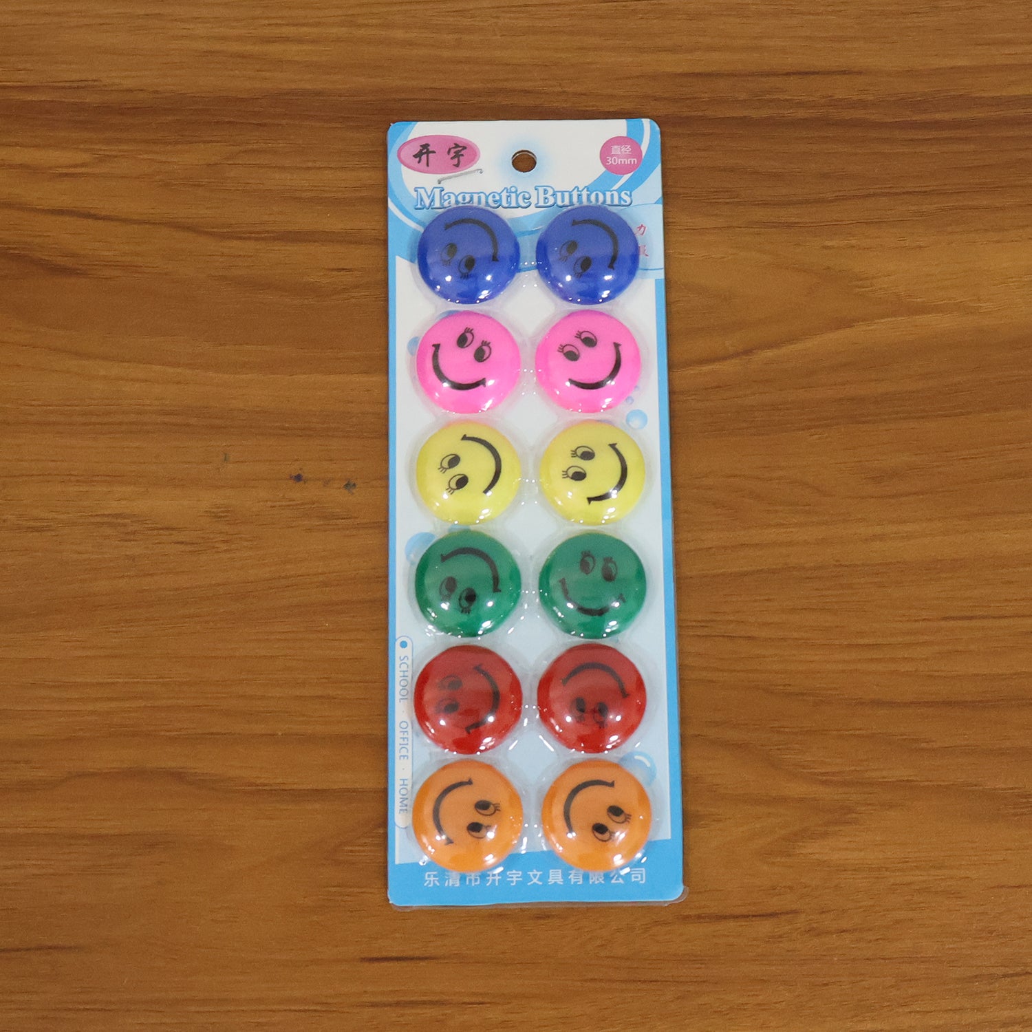 Set of 12 colorful smiley face magnetic buttons by Wukusy, perfect for decoration or crafting projects.