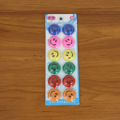 Set of 12 colorful smiley face magnetic buttons by Wukusy, perfect for decoration or crafting projects.