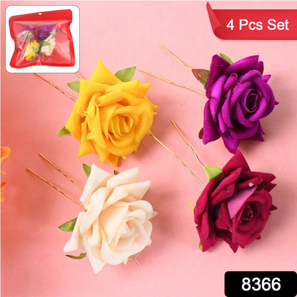 Set of four colorful flowing flower hair pins by Wukusy, vibrant floral hair accessories for women.
