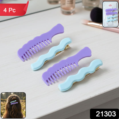 Set of four Wukusy comb-shaped hair clips for girls and women, stylish hair pins with decorative design.