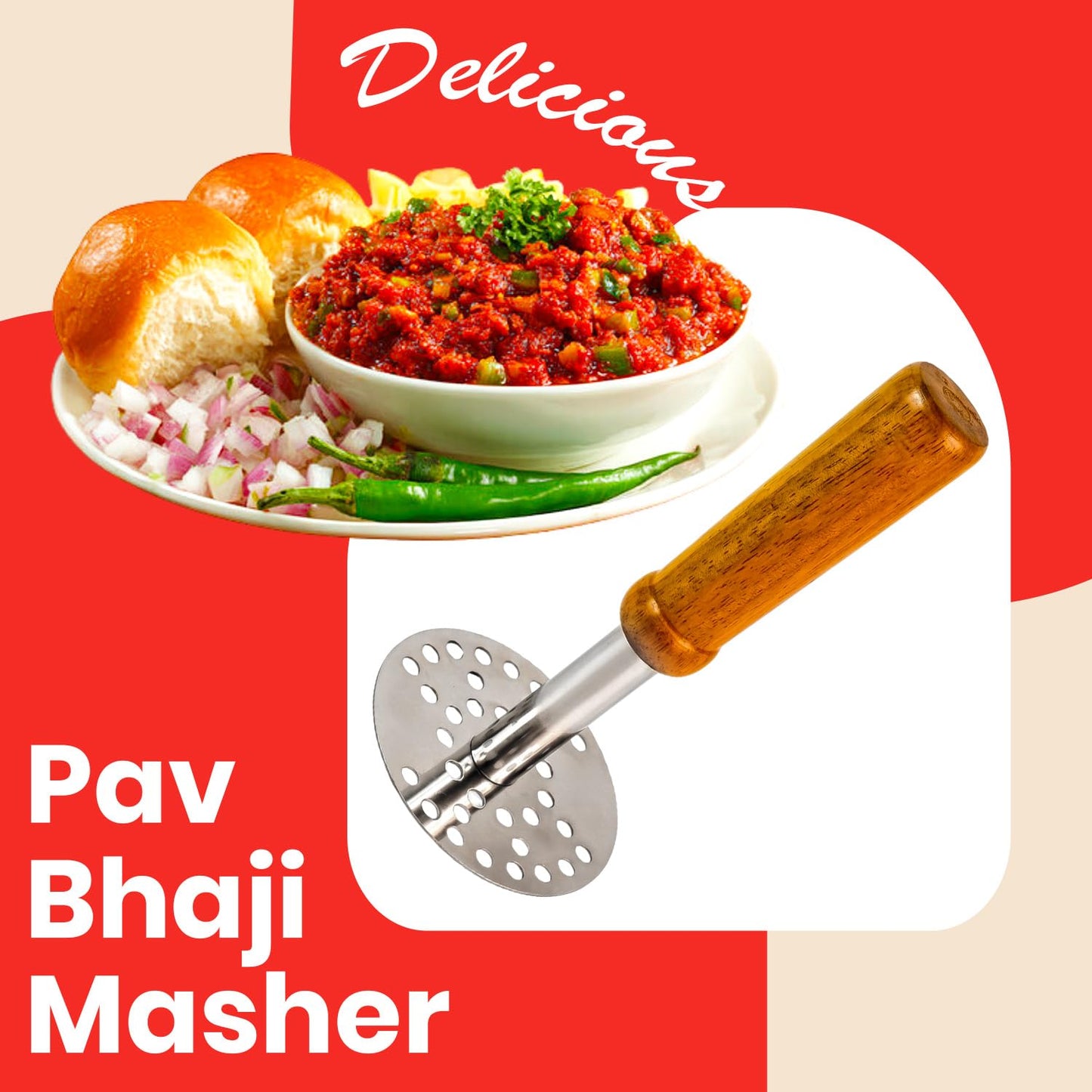 Wukusy combo set with steel potato masher and manual blender for mashing, blending, and cooking in the kitchen.
