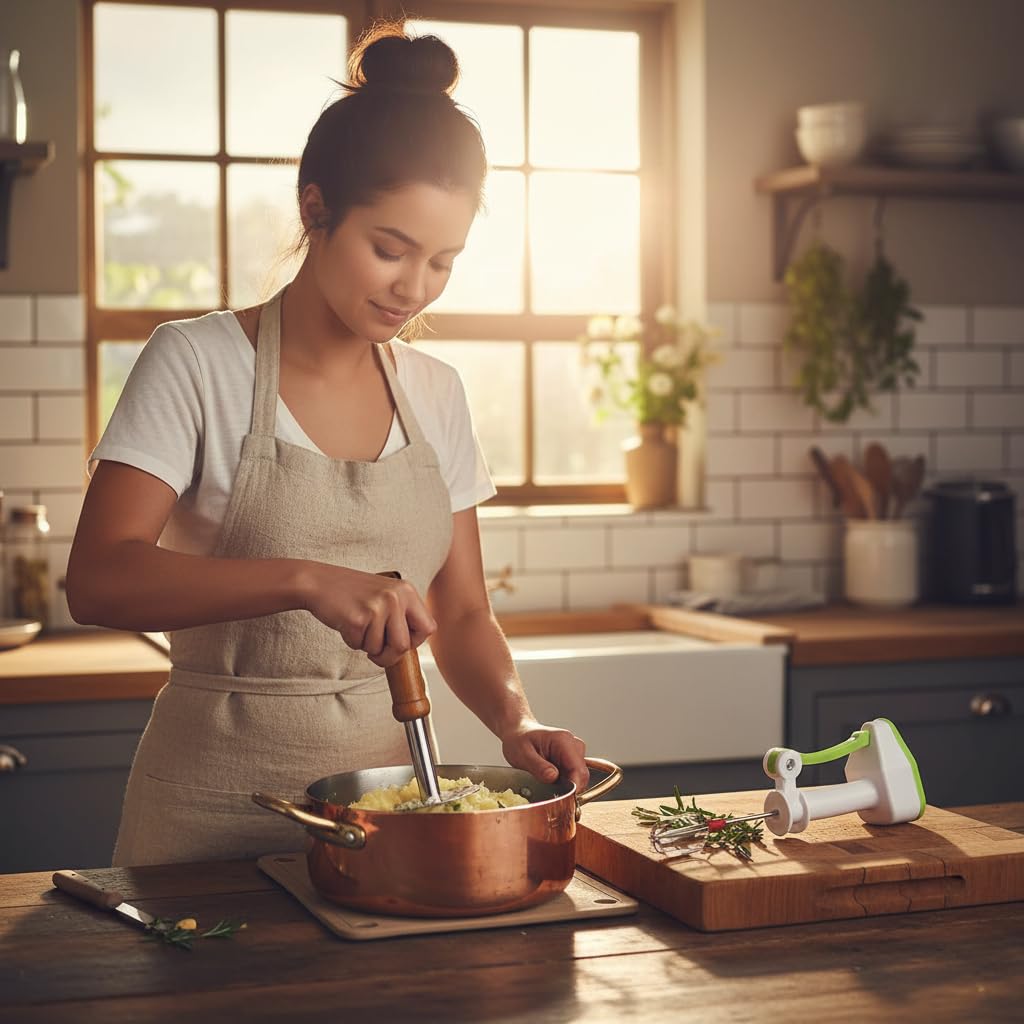 Wukusy steel potato masher and manual blender set, ideal for mashing, blending, and cooking smoothies, sauces, and mashed potatoes.