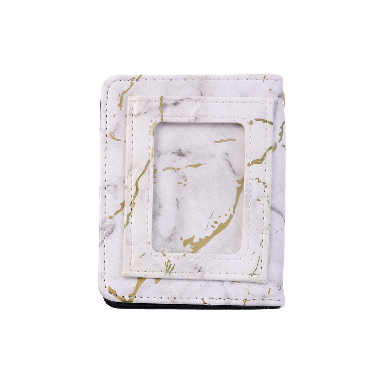 Wukusy compact marble finish snap button card holder wallet showing multiple card slots on a sleek, stylish design.