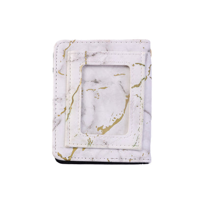 Wukusy compact marble finish snap button card holder wallet showing multiple card slots on a sleek, stylish design.