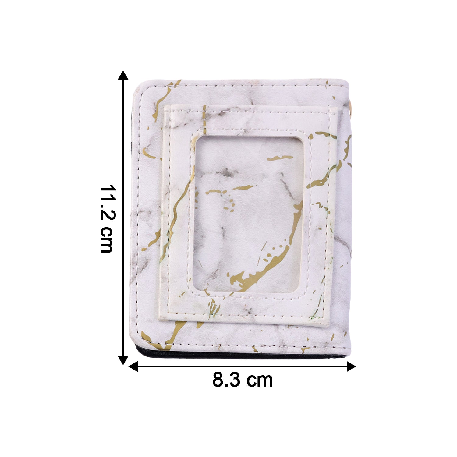 Wukusy compact marble finish snap button card holder wallet with multiple card slots and sleek design.