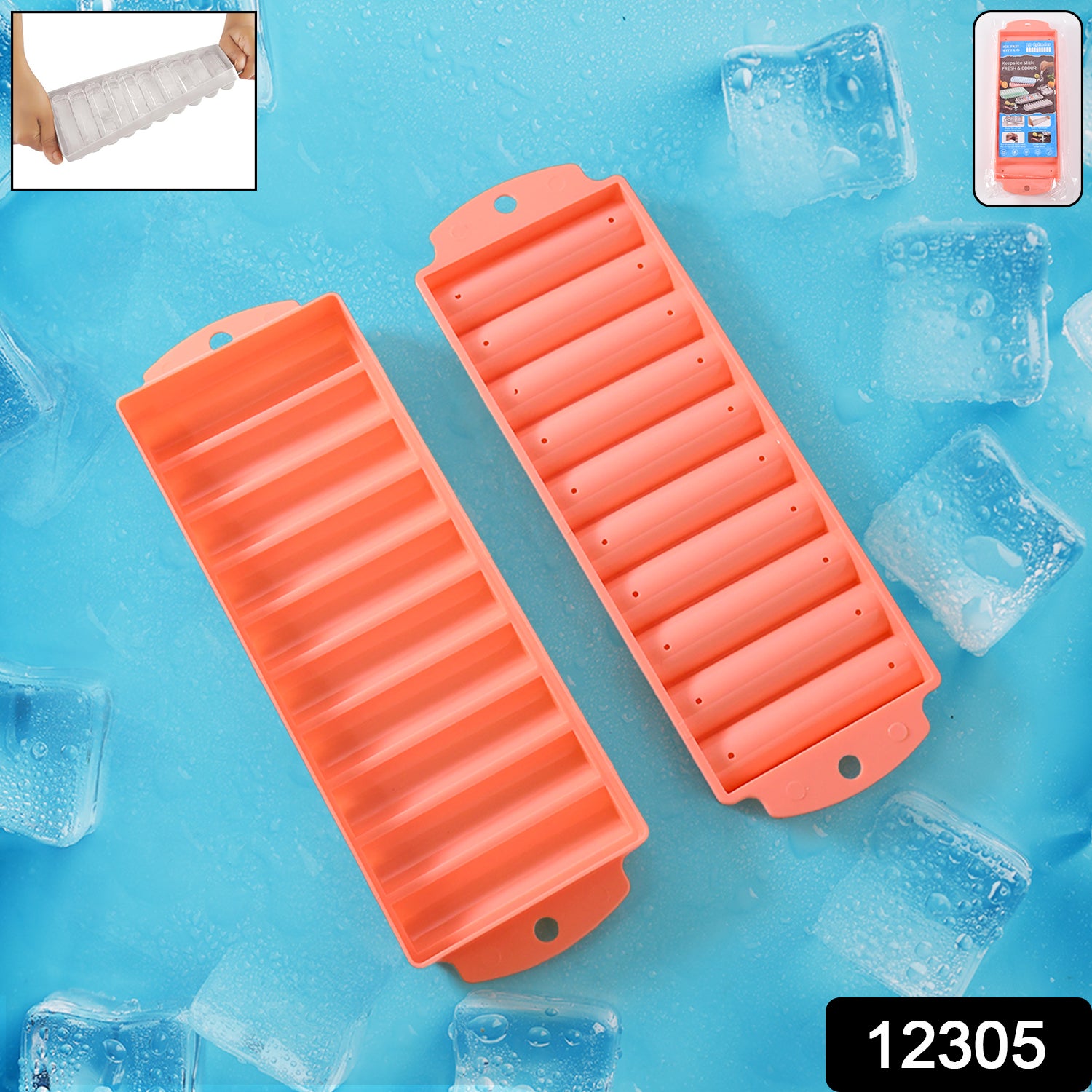 Wukusy compact plastic ice stick tray with 12 individual molds for making ice sticks in a kitchen setting