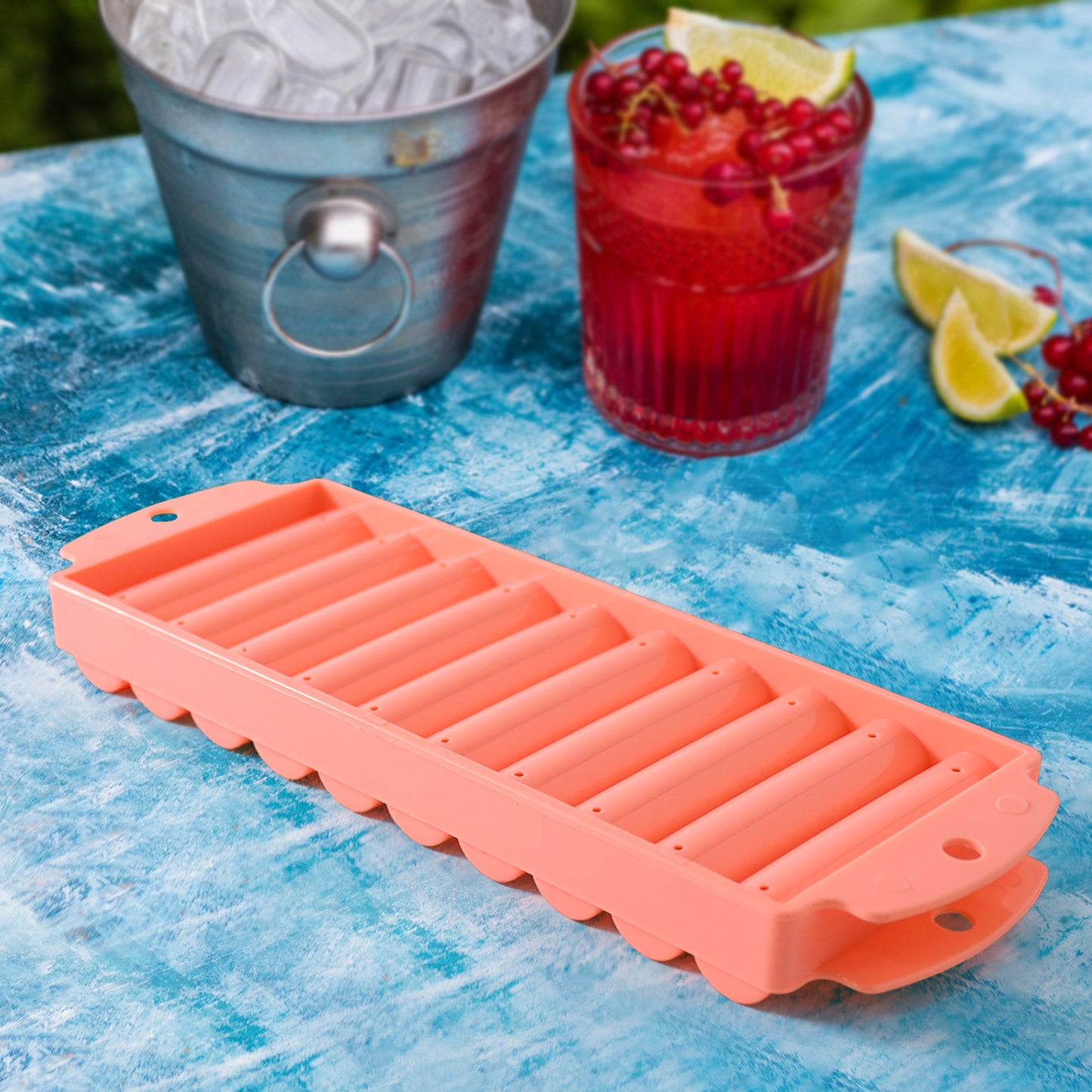 Wukusy compact plastic ice stick tray with 12 slots for making ice sticks in a kitchen or freezer.