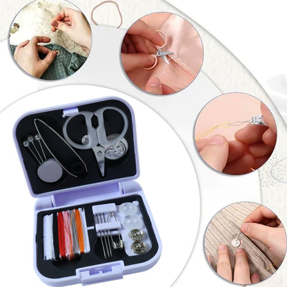 Wukusy compact portable sewing kit with scissors, thread, needles, and buttons for on-the-go sewing repair.