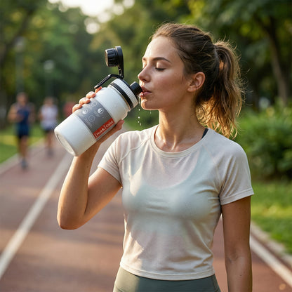 Wukusy compact vacuum-insulated water bottle, 400 ml, with stainless steel body and leak-proof lid on a white background.