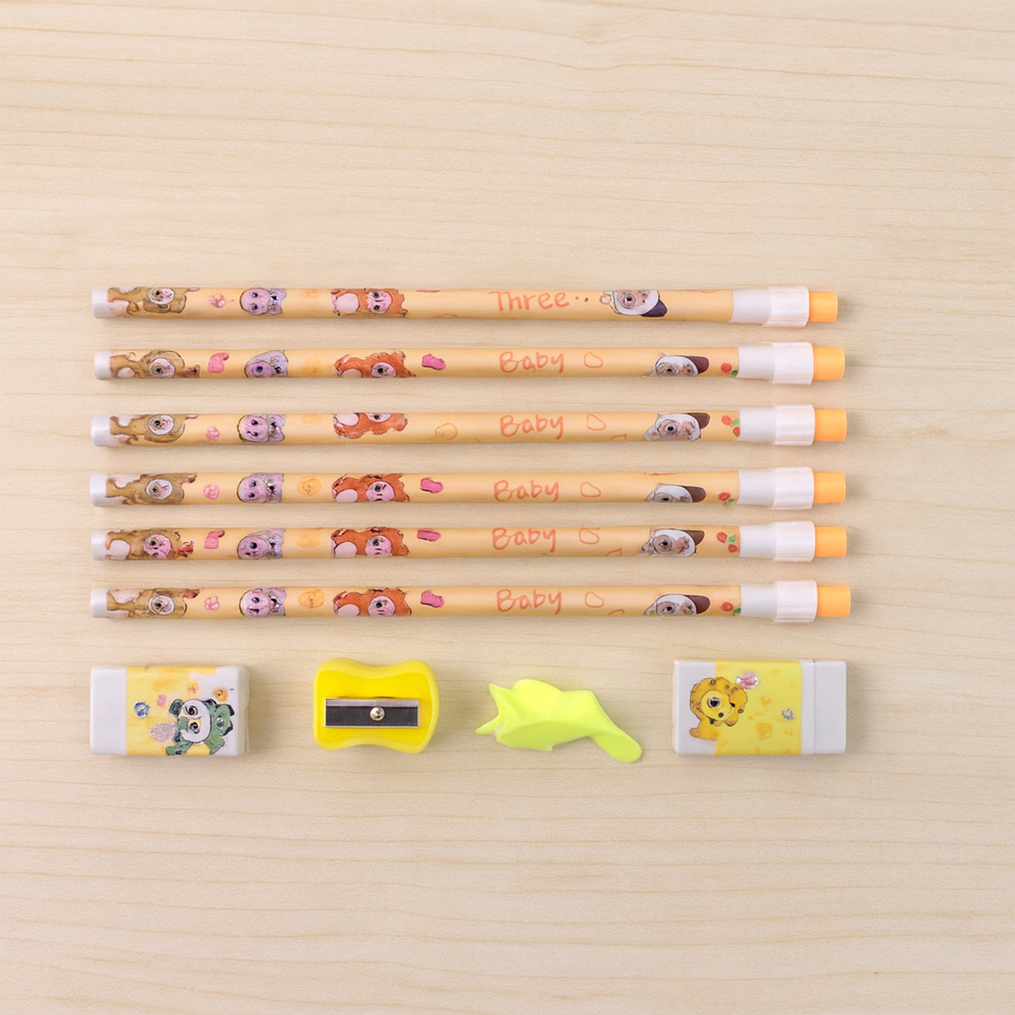 Complete Wukusy stationery geometry box set with pencils, rulers, compasses, and erasers inside a plastic case.