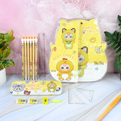 Wukusy Complete Stationery Geometry Box set with rulers, compasses, and pens for school and craft use.